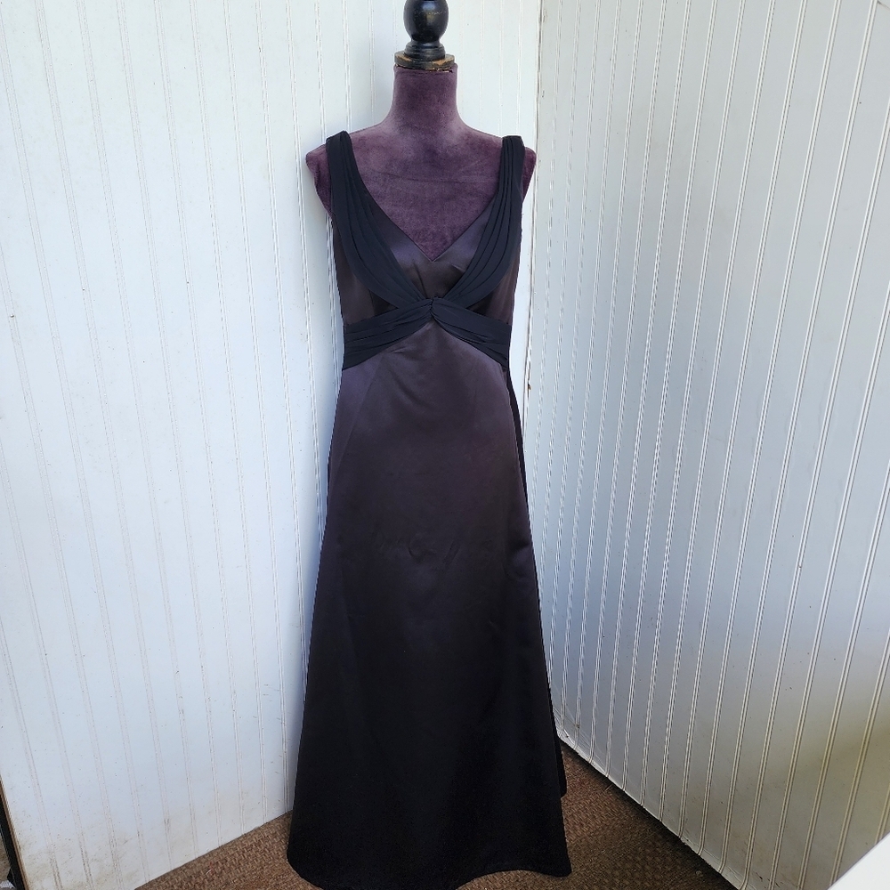 Impression Womens Satin Black Gown Chiffon  Long Maxi Sleveless V-Neck Bridal 6